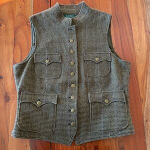 Ralph Lauren Brown Houndstooth wool tweed Vest